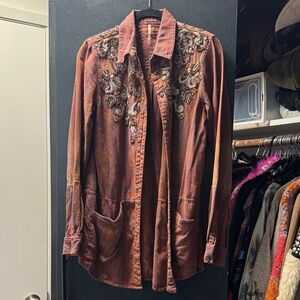 Free People Embroidered Utility Jacket - Rust and Brown